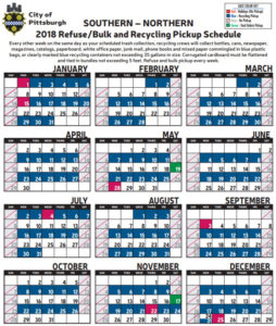 2018 Refuse/Bulk and Recycling Schedule for Allegheny City Central