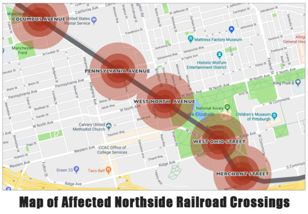Map of Affected Northside Railroad Crossings