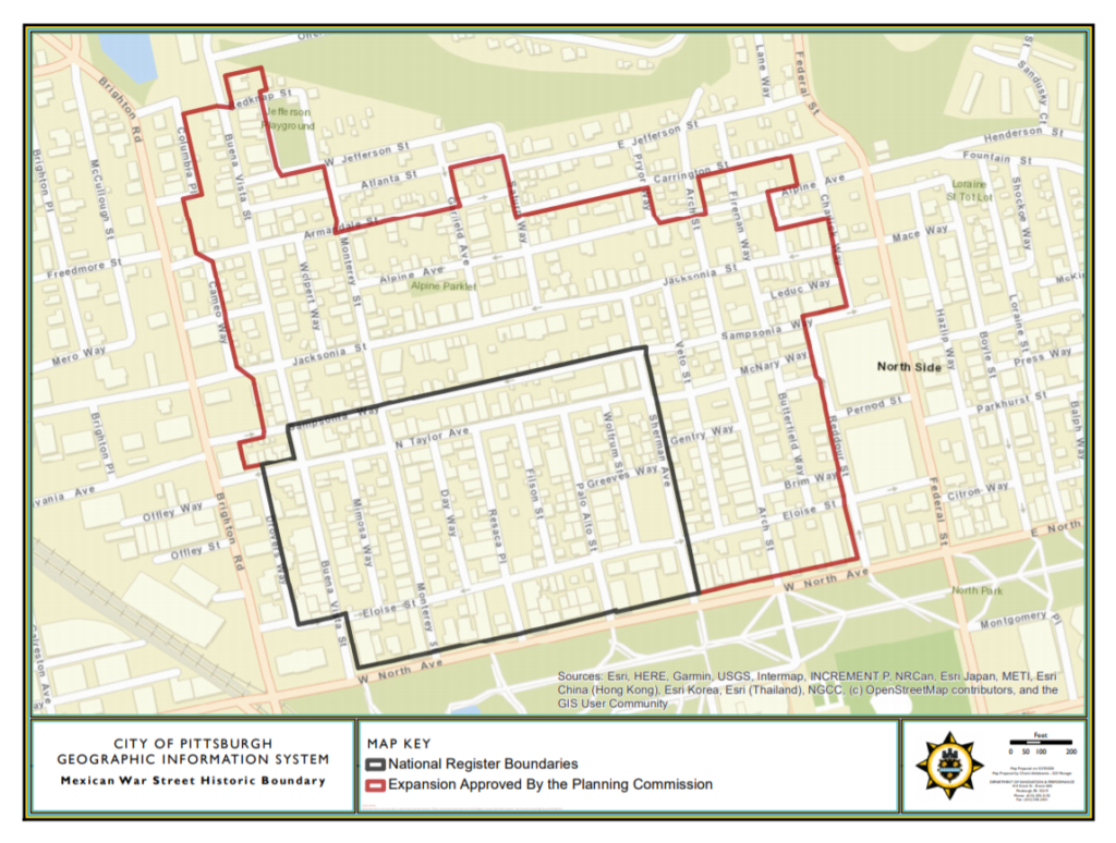 Map of the Mexican War Streets Historic District Expansion Allegheny